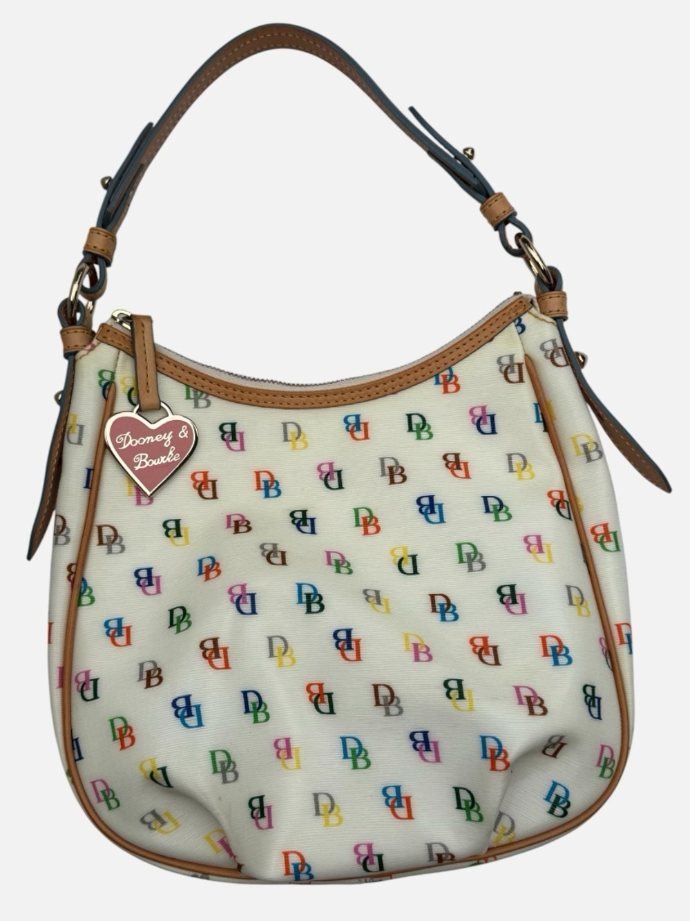 Dooney & Bourke Cream Multicolor DB Logo Hobo Shoulder Bag